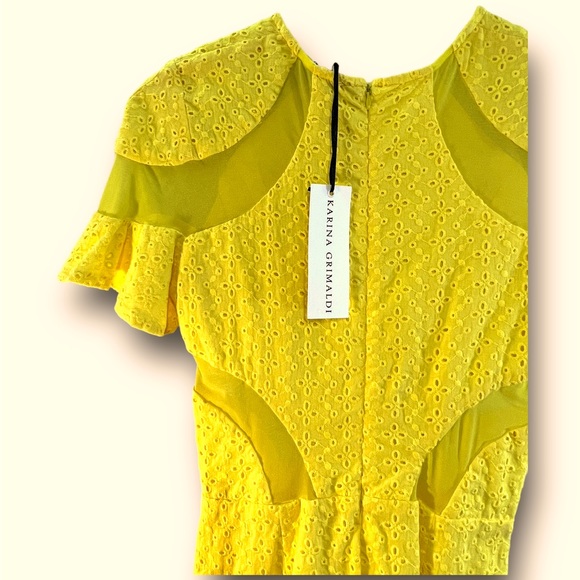 KATRINA GRIMALDI Lila Eyelet Mini Dress in Yellow Short Sleeve NEW WITH TAG XS - Picture 6 of 16